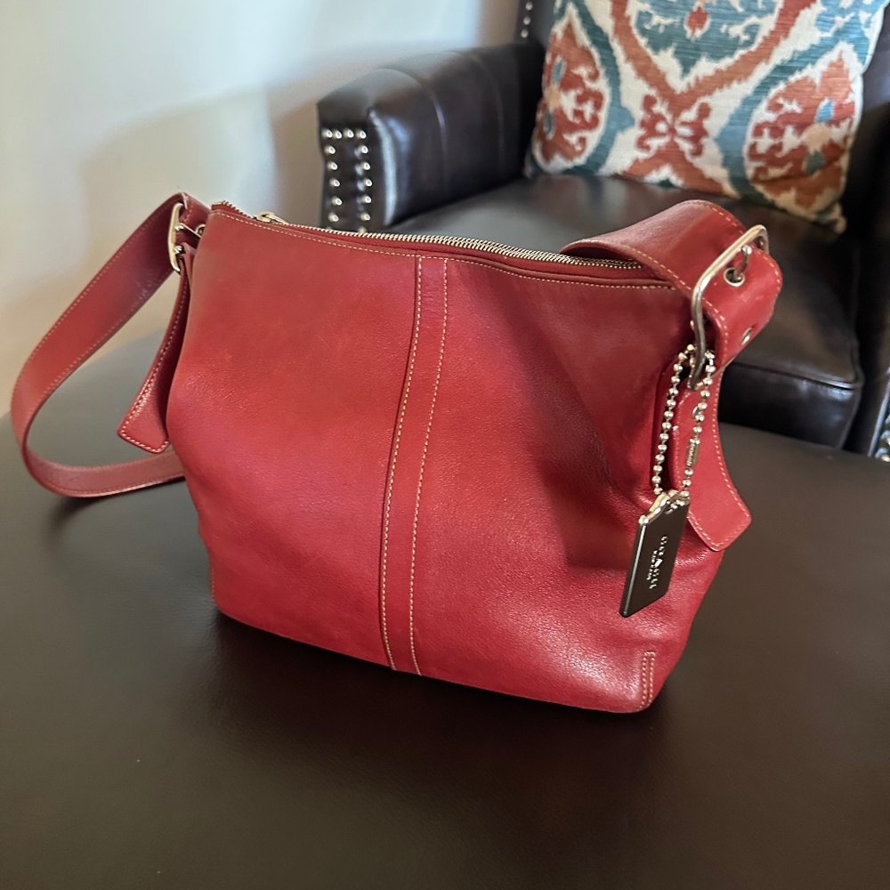 Coach Vintage Legacy Slim Duffle Red Leather Crossbody Bag - C9326